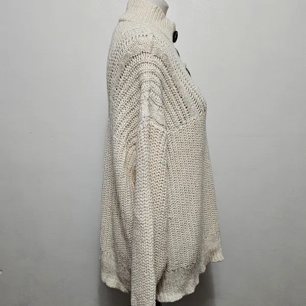 Aerie Cream Button Mockneck Cable Knit Detail Sweater Size Large - Image 4