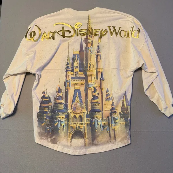 Disney Spirit Jersey 50th Anniversary Castle Top Cream Gold Women XS - Image 4