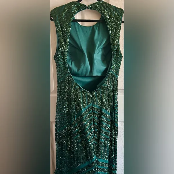 Jovani Hunter Green Sequin Open-Back Holiday Dress w/Small Train Sz 22 - Image 13