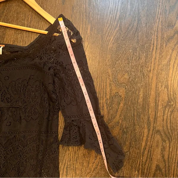 Free People Black Lace Bell Sleeve Mini Dress XS Festival Boho Crochet Tunic - Image 5