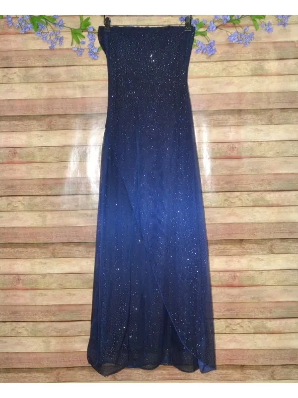VTG Y2K 90s Midnight Blue Glitter Prom Dress Maxi Gown 5/6 Whimsygoth Fairy Core - Image 10