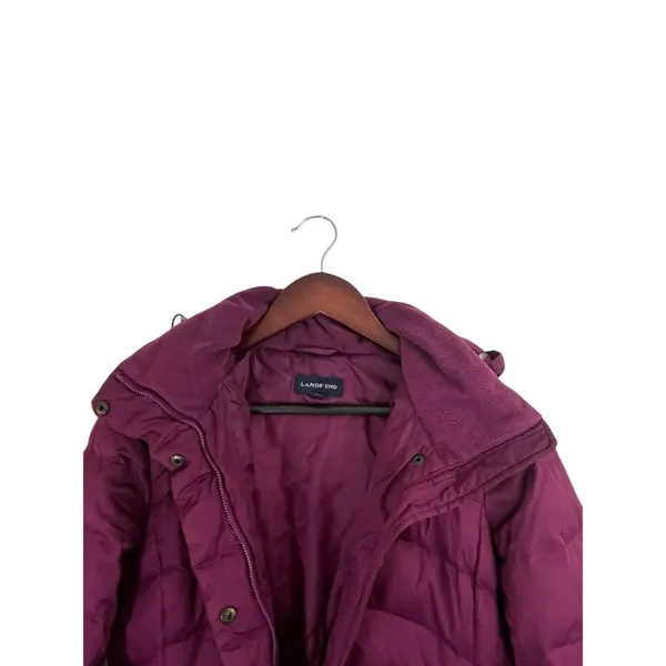 Lands' End Women's Jacket Puffer Coat XS Down Maroon Magenta Removable Hood Midi - Image 8