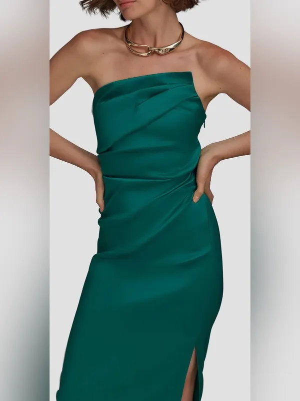 NEW Donna Karan New York Ruched Strapless Lawn Lwn emerald Green Gown Sz 4 - Image 4