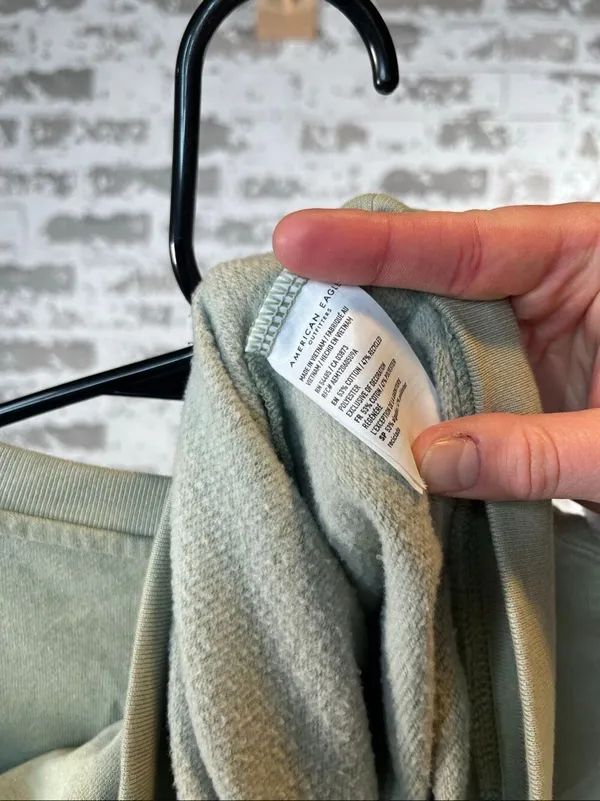 American Eagle | women sage green cropped crewneck long sleeve pullover - Image 3