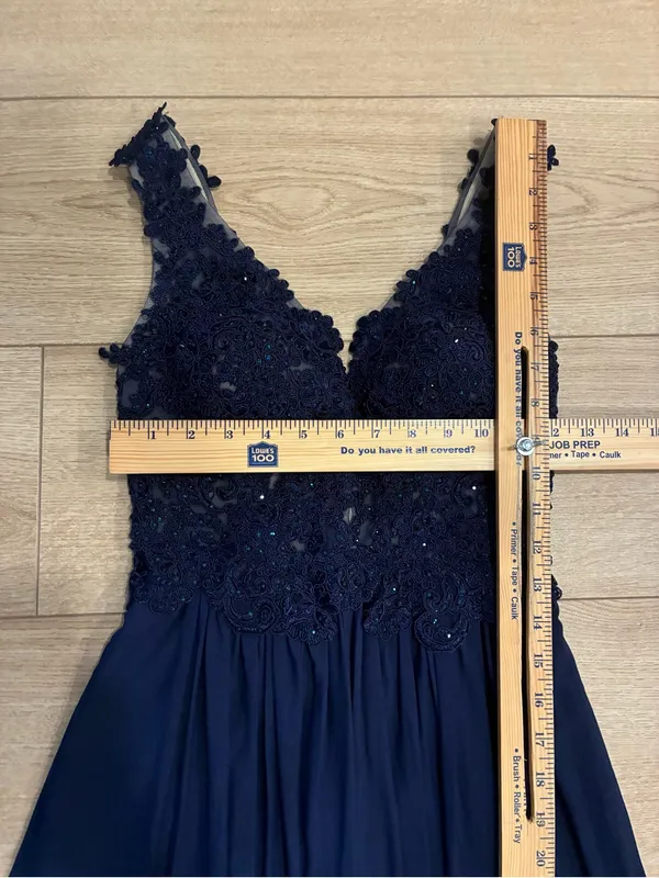 Sherri Hill Women’s 50255 Navy Maxi Prom Dress Lace Chiffon Size 0 - Image 4