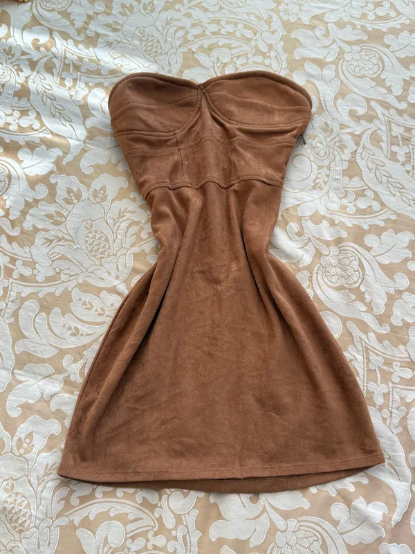 By The Way Brown Suede Mini Dress Faux Suede Western Boho XXS - Image 4