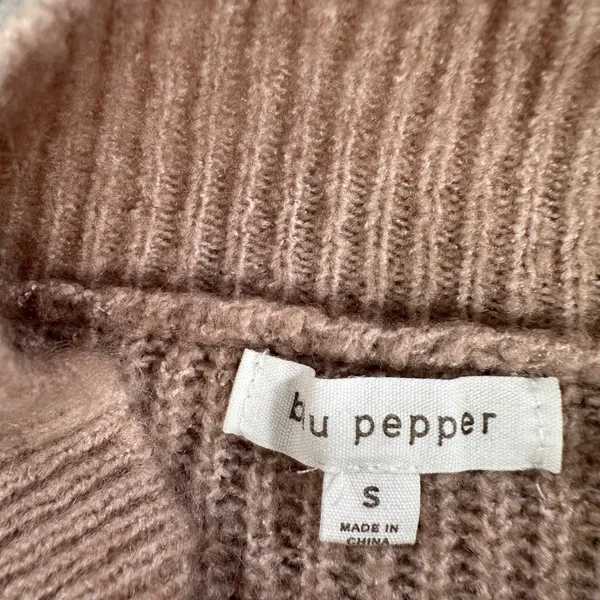 Blu Pepper Mock Neck Stripe Sweater Women's Small Brown/Yellow Ribbed Knit Boxy - Image 6