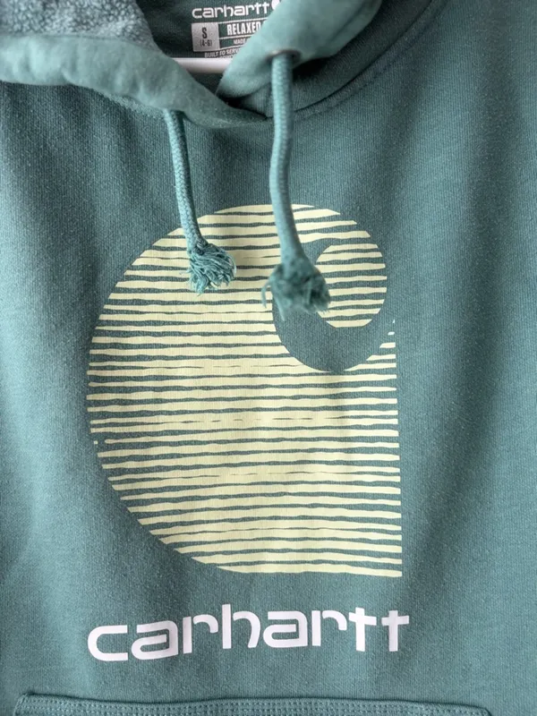Carhartt Teal Green Crewneck Hoodie with Yellow Graphic - Image 4
