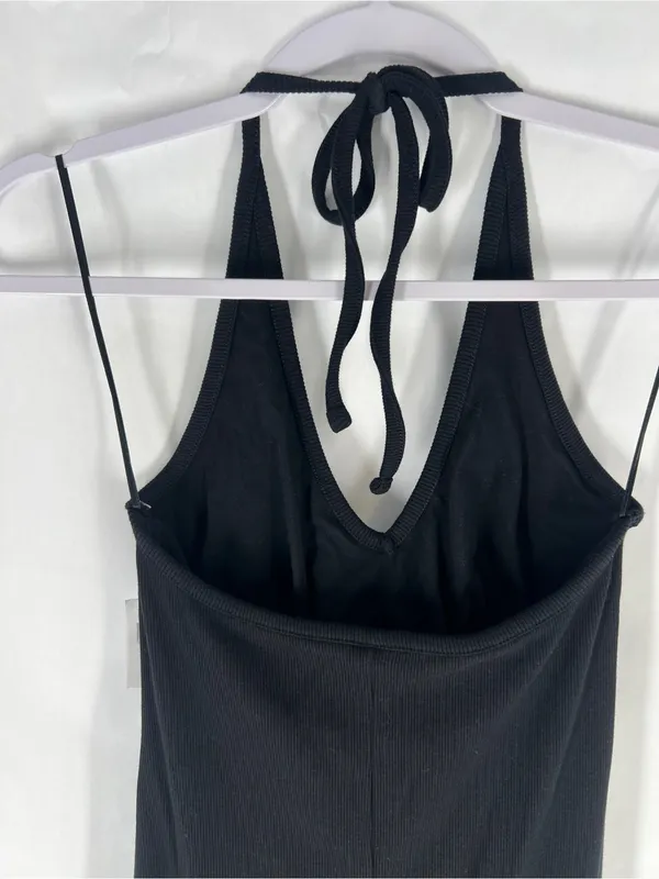 Old Navy Fitted Sleeveless Halter Rib-Knit Midi Dress Black S NWT - Image 9