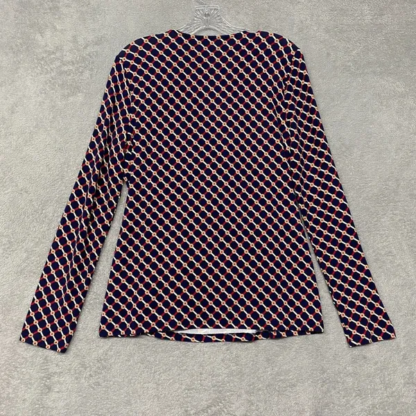 Talbots‎ Shirt Womens Large Blue Red V Neck Pullover Ruched Knit Stretch Classic - Image 6