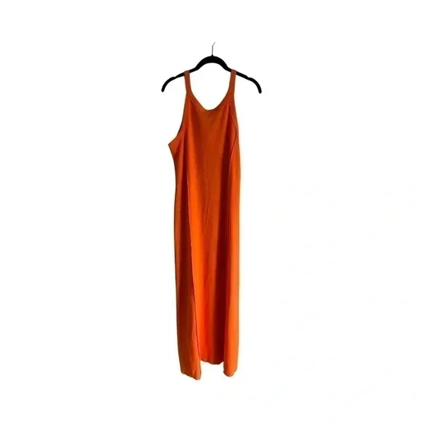 Culture Code Womens Orange Ribbed Knit Notched Neck Side Slit‎ Maxi Dress Large - Image 3