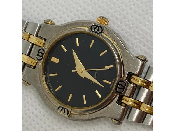 Vintage women’s watch silver gold tone black dial quartz analog 25mm running - Image 3
