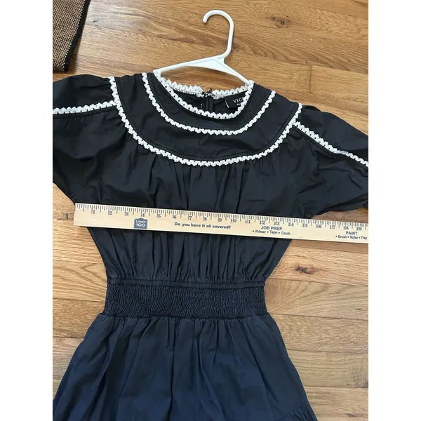 Vici Pleated Cotton Midi Dress Size Small Puff Sleeve Cottagecore Preppy Party - Image 7