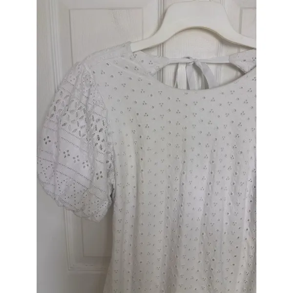 Free People White Apricot Rose Mini Dress M Eyelet Puff Sleeve Bride Rush Hoco - Image 6