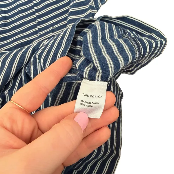 Vintage Hi-Line Size S Vneck Henley‎ Blue Stripe Oversized Cotton Long Sleeve - Image 4