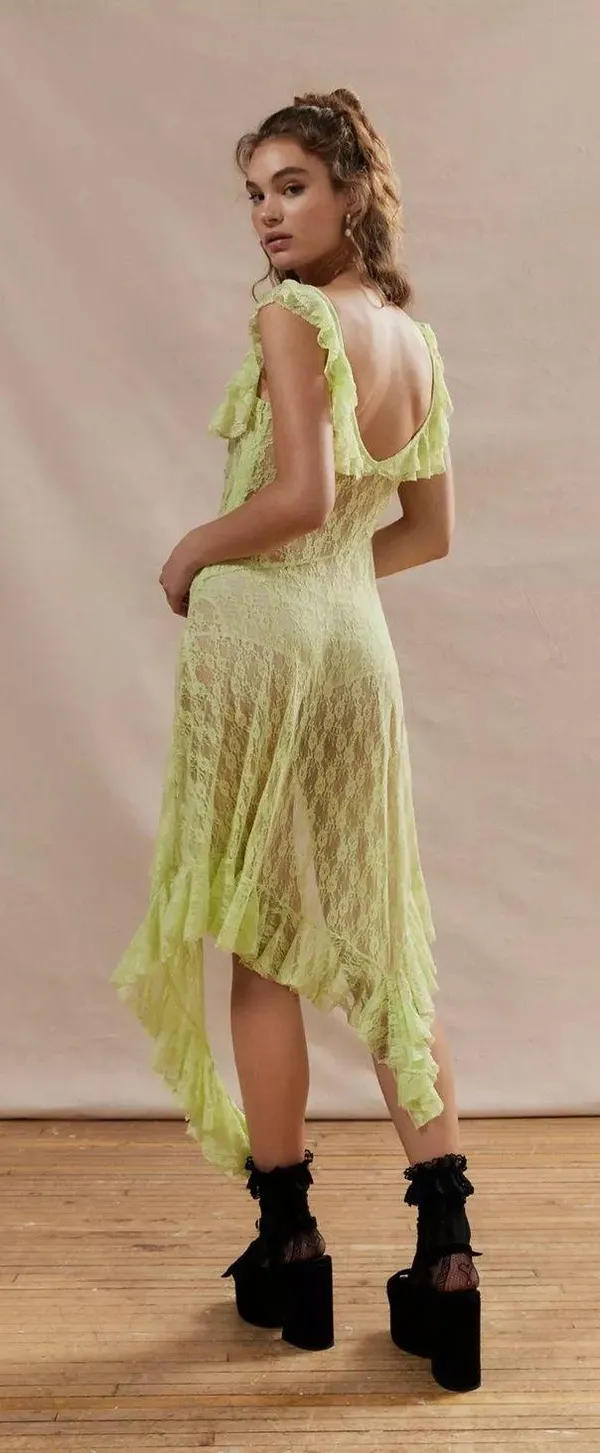 Urban Outfitters Kimchi Lime Chiara Sheer Lace Midi Dress - Image 3