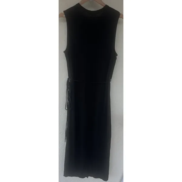 Vince Black Sleeveless Pima Cotton Maxi Waist Tie Dress L Minimal Capsule Luxury - Image 6