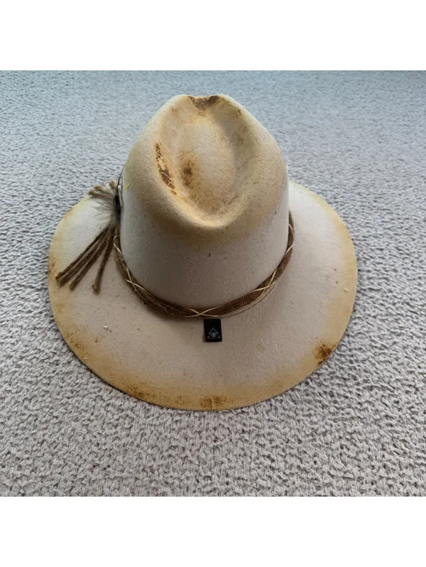 TULUMINATI Distressed Wool Felt Rancher Hat Sand Ivory Western Boho Festival M - Image 2