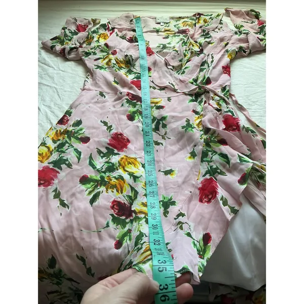 Milly Audrey Dress in Petal Silk Wrap Mini Dress W6 Pink/Green - Image 7