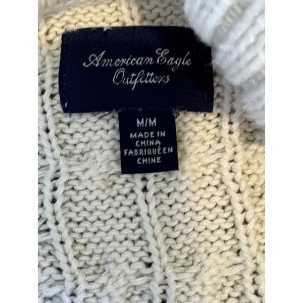 American Eagle Cable Knit Cowl Neck Sweater Cream‎ Ivory Chunky Cozy Size Medium - Image 6
