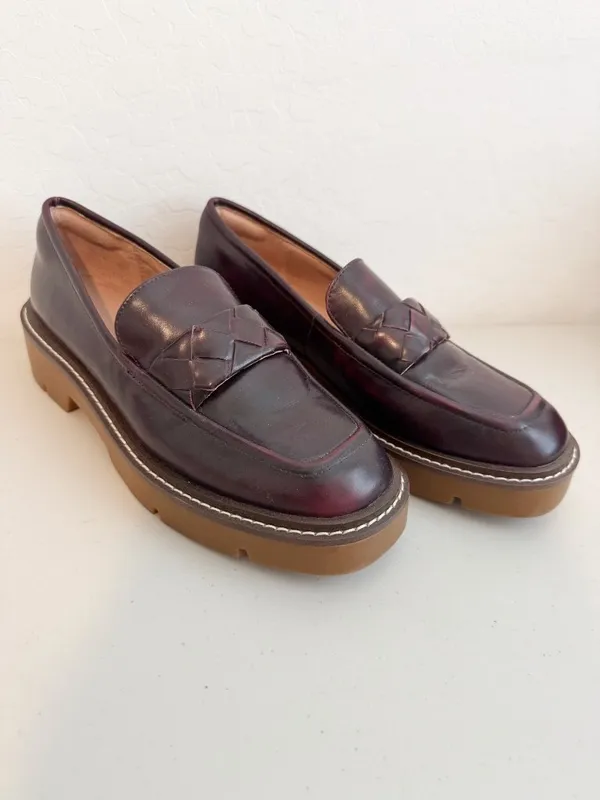 Nordstrom Notorie Leather Loafers Size 8 Burgundy Chunky Platform Shoes Academia - Image 10