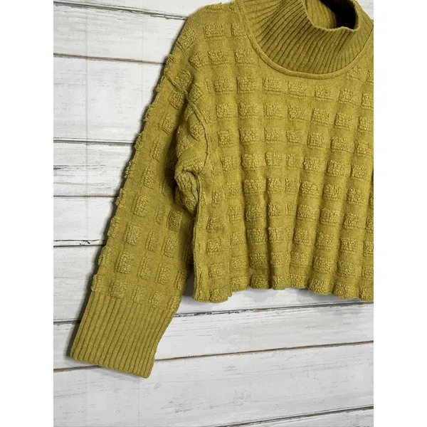 Free People Soul Searcher Cropped Mock Neck Textured Knit Sweater Green XS - Image 3