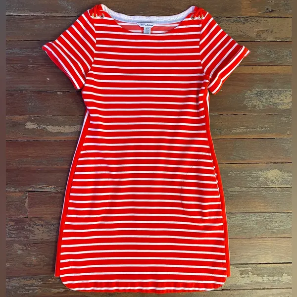 Tommy Bahama Jovanna Orange Stripe Lace-Up Shoulder Knit Dress Sz S 💚🎀 - Image 11