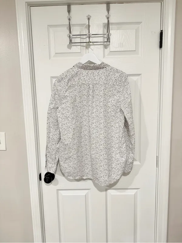 Garnet Hill White Speckle Pima Cotton Quiet Luxury Button Front Size 12 Shirt - Image 7