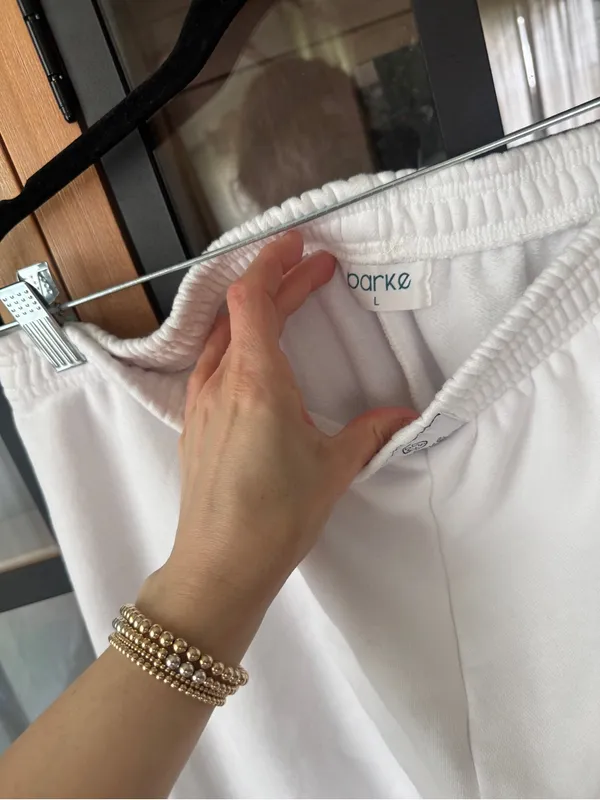 PARKE Boxer sweatpants wide leg flare fleece patch unisex cream ivory - Image 3