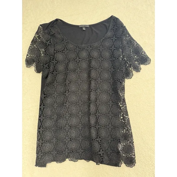 Black Lace Top Whimsigoth Witchy Dark Romantic Fairy Flare Feminine Boho‎ Size M - Image 4