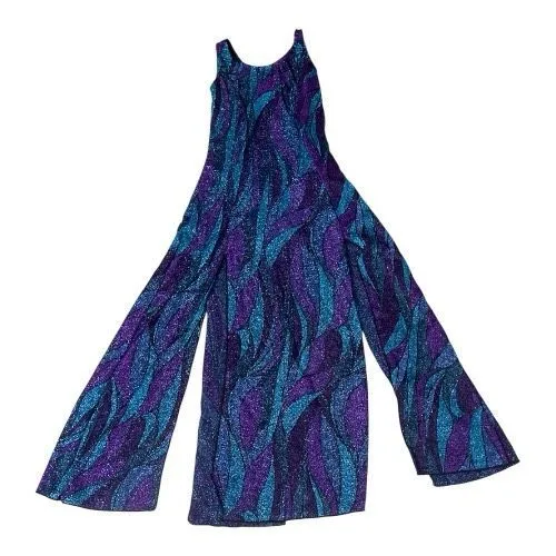 Women Unitard Maxi Dress Size S Ballroom Leotard Split Dress Purple Glitter - Image 4