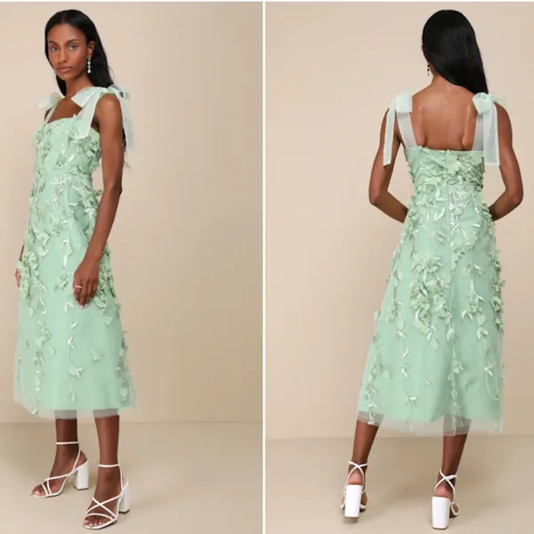 LULU's Floral Sexy Flowy Special Event Prom Wedding Chic Elegant Midi Dress - Image 4