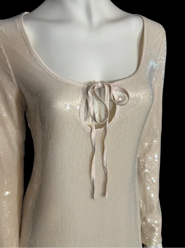 ASOS The Frolic exclusive sequin tie front bodycon maxi dress Beige Size 6 NWT - Image 2