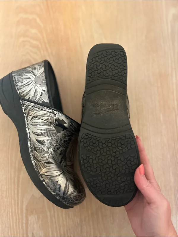 Dansko Black Metallic Floral Clogs for Women - Image 5