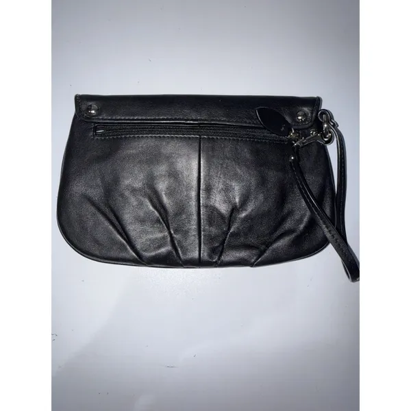 Coach Black‎ Leather Pleated Flap Wristlet Handbag Small Purse Bag L - Image 3