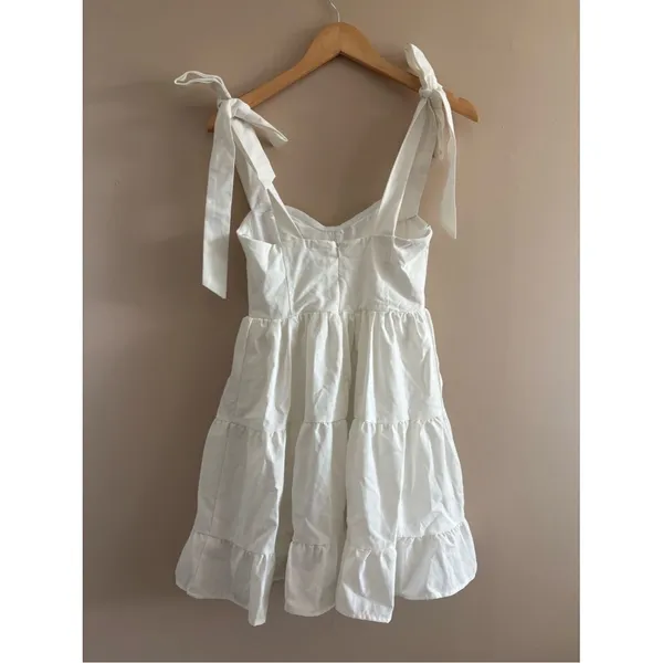 Lulus Tier-ly Delightful White Tie-Strap Tiered Bustier Mini Dress Size XS Bride - Image 5