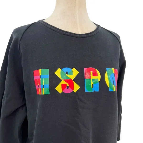 MSGM Black Multicolor‎ Logo Crewneck Sweatshirt Cotton Raw Hem Size Large - Image 3