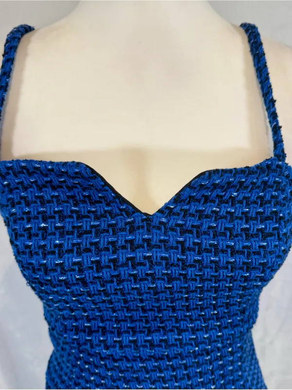 Zara royal blue and black weave knit tweed dress size XS NWT - Image 3