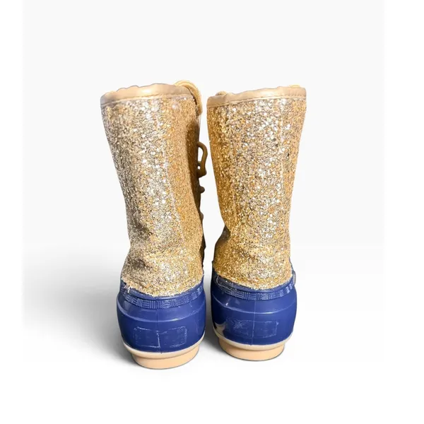 Sugar Women Blue Gold Glitter Duck Boots Lace Up Faux Fur Lined Rain Snow Boots - Image 6