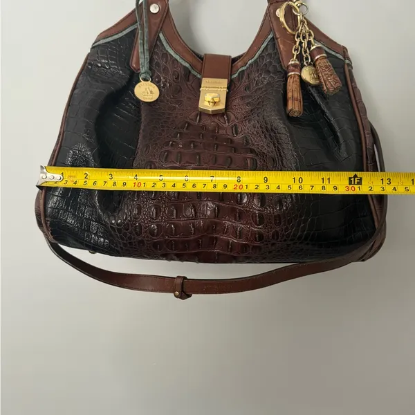 Brahmin Elisa Hobo‎ Sachel Bag Croc Embossed Leather Charm & Tassel - Image 9