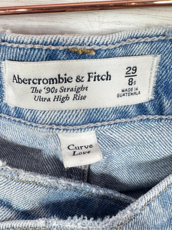 Abercrombie & Fitch 90s‎ Straight High Rise Crossover Jeans Stone Wash Blue 8 - Image 9
