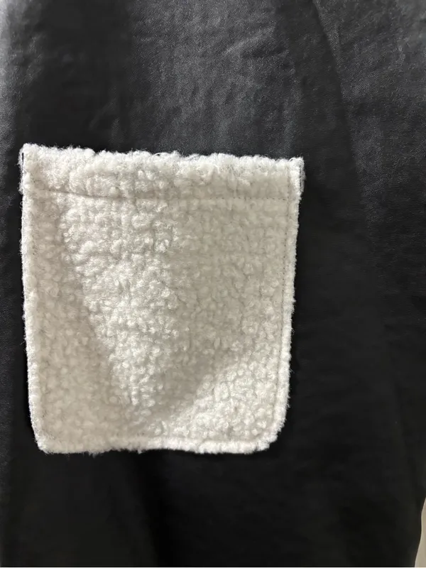 Black Faux Leather Sherpa-Lined Vest with Cream Trim - Image 4