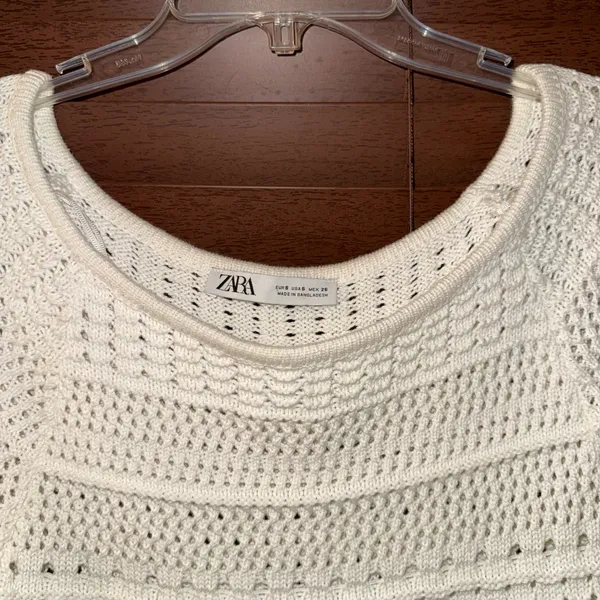 NWOT Zara White Knit Long Sleeve Knee-Length Square-Neck Dress 3433/003/250 - Image 11