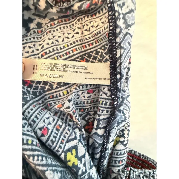 Eloise Anthropologie Boho Geometric Print Wide Leg Smocked‎ Pants Blue Red Small - Image 10