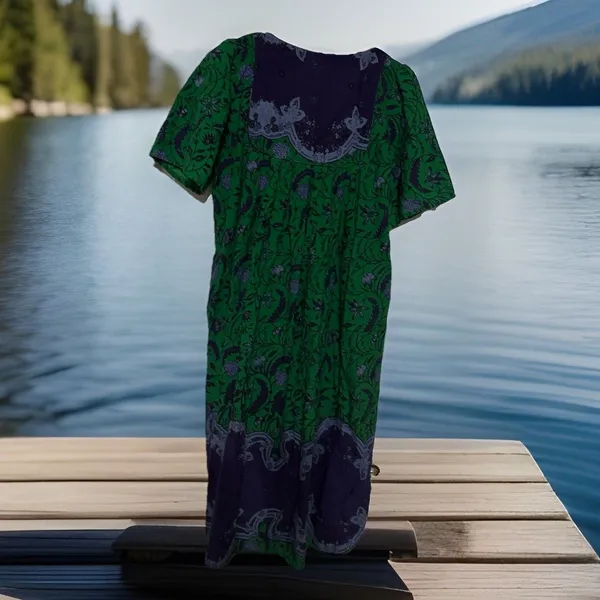 Chic Only Necessities Green Purple Floral Moo Moo Gown ‎ BabyDoll Pockets 14/16 - Image 2