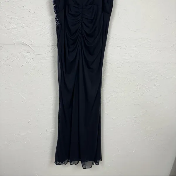 Xscape Blue Beaded One Shoulder Maxi Formal Dress Womens 12 Ruched Bridesmaid - Image 13