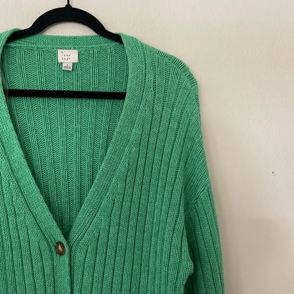 A New Day Green Ribbed Women's Sweater Size L - Image 3