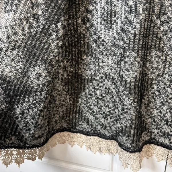 GIG by BKE Cardigan Women M Black Gray Aztec Lace Trim Open Front Wool Blend - Image 7