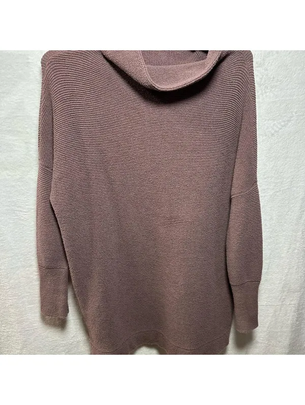 Free People Women’s Mauve Taupe Cowl Neck Long Sleeve Ribbed Knit Tunic Sweater - Image 2