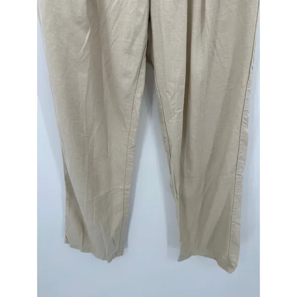 Dazy-Less Womens Pleated Straight Leg Linen Viscose Pants‎ Khaki Tan Medium BX25 - Image 3